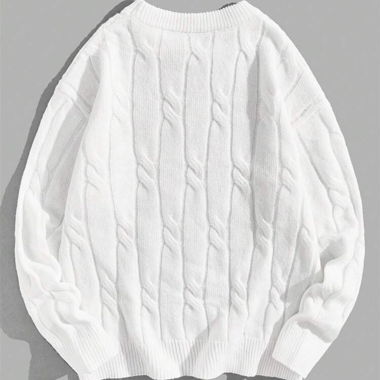 Weisser Zopfmuster-Pullover