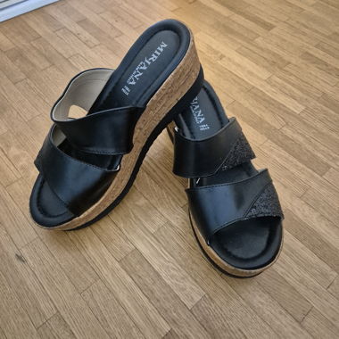 Black Platform Mules with Wedge Sole
