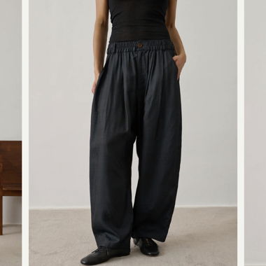 NEUE Real-Seide Weit/Loose schwarze Hosen