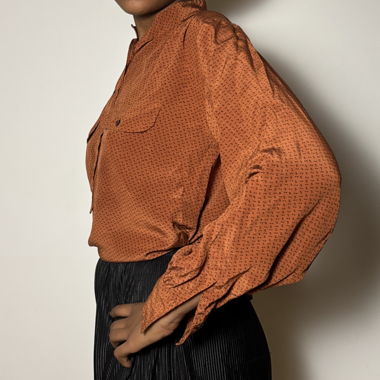 60's Real Silk Blouse Rust Brown