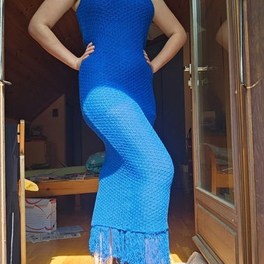 Vestito Mango in crochet blu con frange