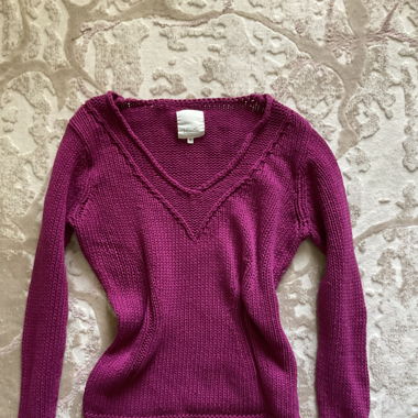 Burgundy V-neck crochet sweater