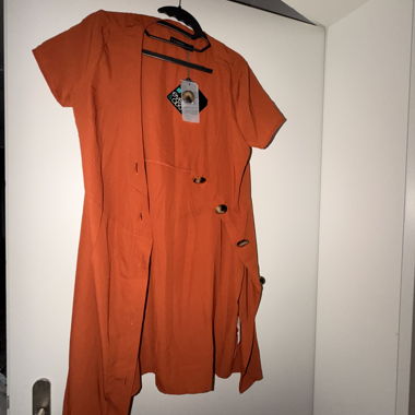 Orange Wrap Dress with Button Placket
