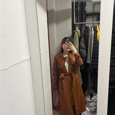 brown leather trench coat