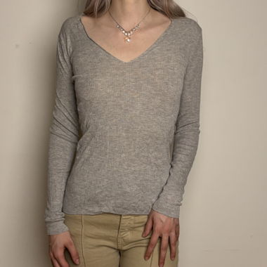 Massimo Dutti grey ribbed long sleeve top