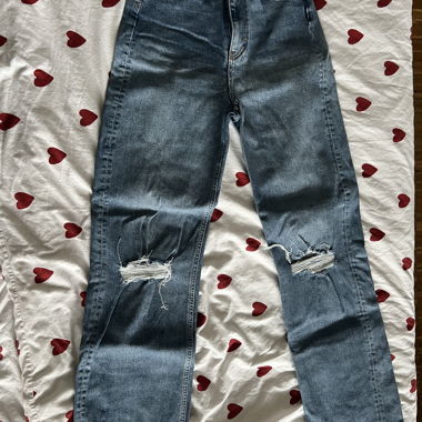 Pieces blue ripped straight-leg jeans