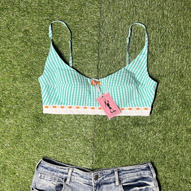 Haut bustier à carreaux vert et blanc Le Palais Vintage