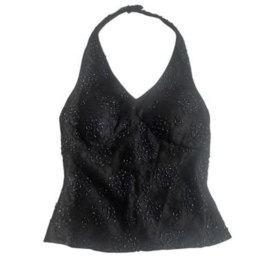 Besticktes schwarzes Haltertop 