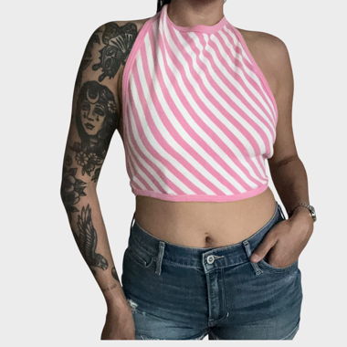 Top halter a righe Y2K (M)