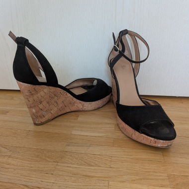 Black Wedge Sandals with Cork Soles
