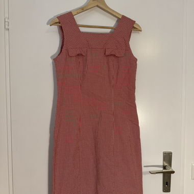 Cotton red checkered sleeveless dress S