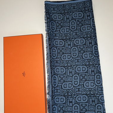 Hermès cashmere silk scarf blue