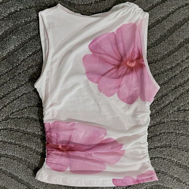 Top in mesh bianco con fiori (S)