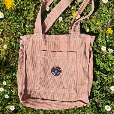 Sac fourre-tout en jute rose côtelé