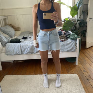 Light-blue high-waist denim shorts EUR 34