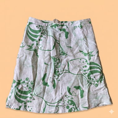 Linen Skirt Gr. S White Green Floral Pattern