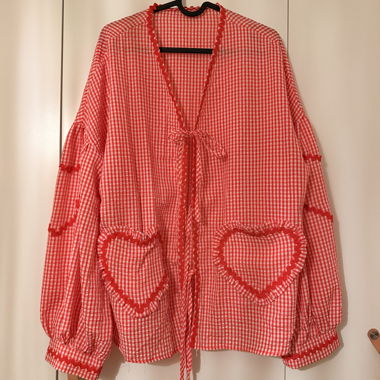 Red checked heart blouse with tie