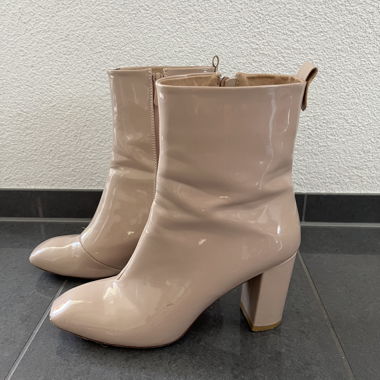 Beige Patent Ankle Boots
