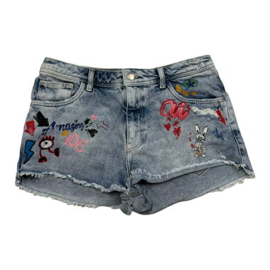 Zara Comic Denim Jean Shorts 36 Blue
