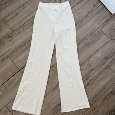 White Fabric Trousers - Wide Leg