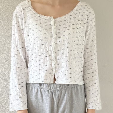 white longsleeve with blue flowers 
