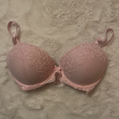 Pink floral embroidered bra