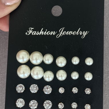 Pearl and Rhinestone Earring Set
