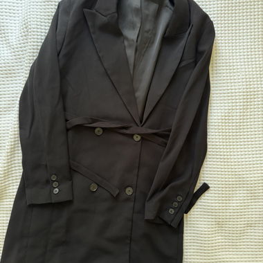 Schwarzes Mango Mantel-Kleid mit Guertel, Gr. L