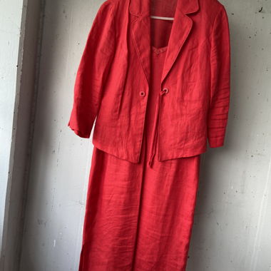 Red linen dress & blazer
