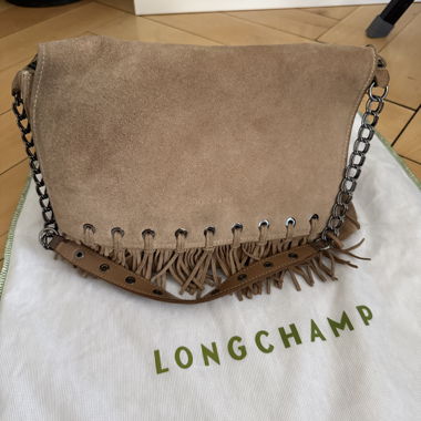Borsa a tracolla in camoscio Longchamp con frange