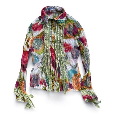 Long-Sleeve T-Shirt in Pink and Blue with Floral Pattern
