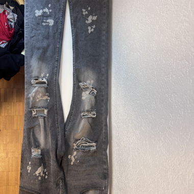 Grey Flared Jeans with Rips