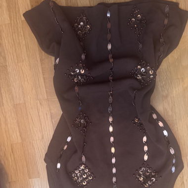 Top Vintage Y2K con pietre scintillanti marrone e paillettes