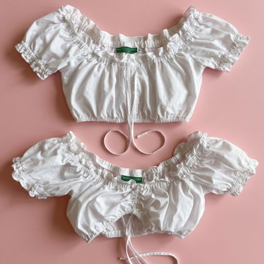Set 2 Top corto bianco con ruches