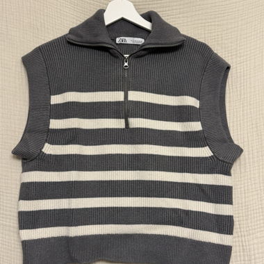 Pull sans manche Zara gris rayé 