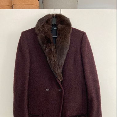 The Kooples Wollmantel Gr. 38 mit Pelzkragen