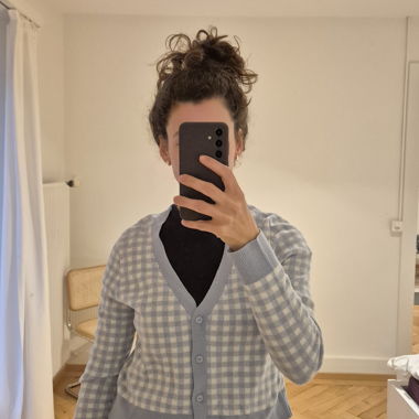 Light blue checked cardigan with buttons