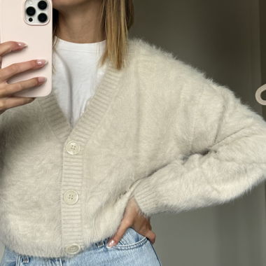 Cardigan duveteux beige