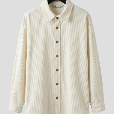 Camicia Zara bianco crema in velluto a coste