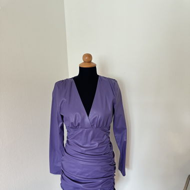 Zara Purple Faux Leather Party Dress, Ruched.