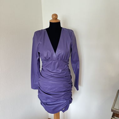 Zara Purple Faux Leather Party Dress, Ruched.