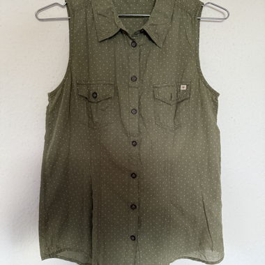 Olive Polka Dot Sleeveless Shirt