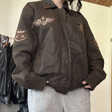 Giacca bomber in pelle vera marrone