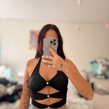 Black SHEIN top with cutouts and rhinestones