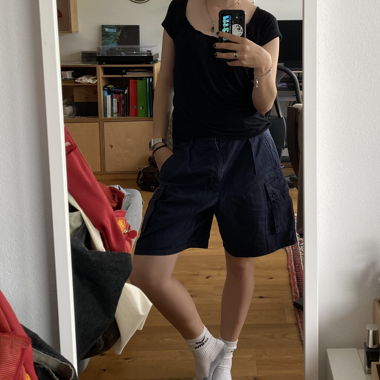 blue baggy shorts