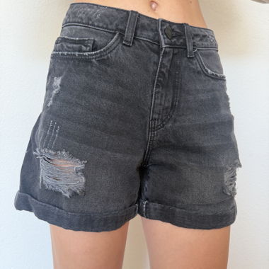 Dark Grey Distressed Denim Shorts