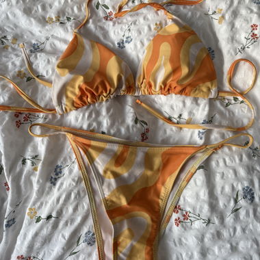 Orange patterned triangle bikini set
