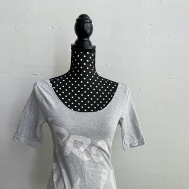 Grauer Body mit Print Baumwolle S mit Druckknöpfen