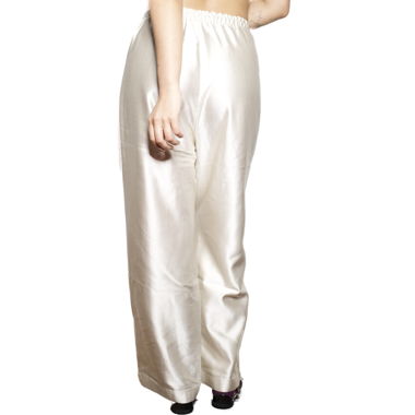 Beige Satin Wide-Leg Trousers