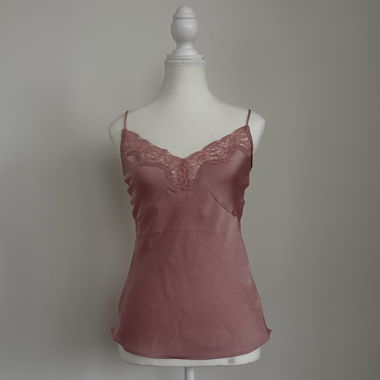 Haut en satin vintage avec dentelle XS - Rose